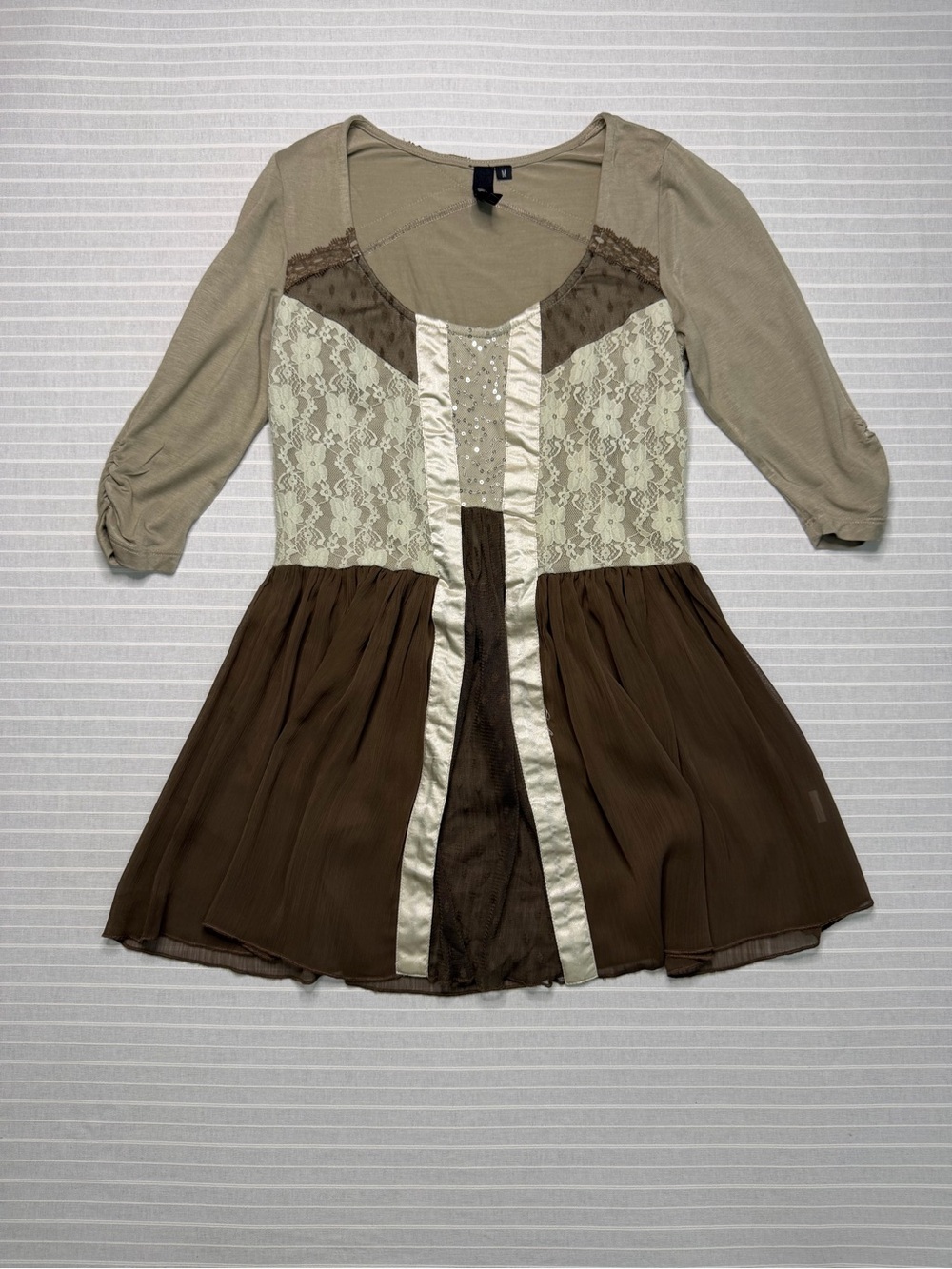 Boho Lace & Chiffon Mixed Media Tunic – Size Medium 🤎